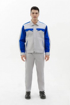 Bộ quần áo lao động màu ghi sáng phối xanh vải pangwzim liên doanh