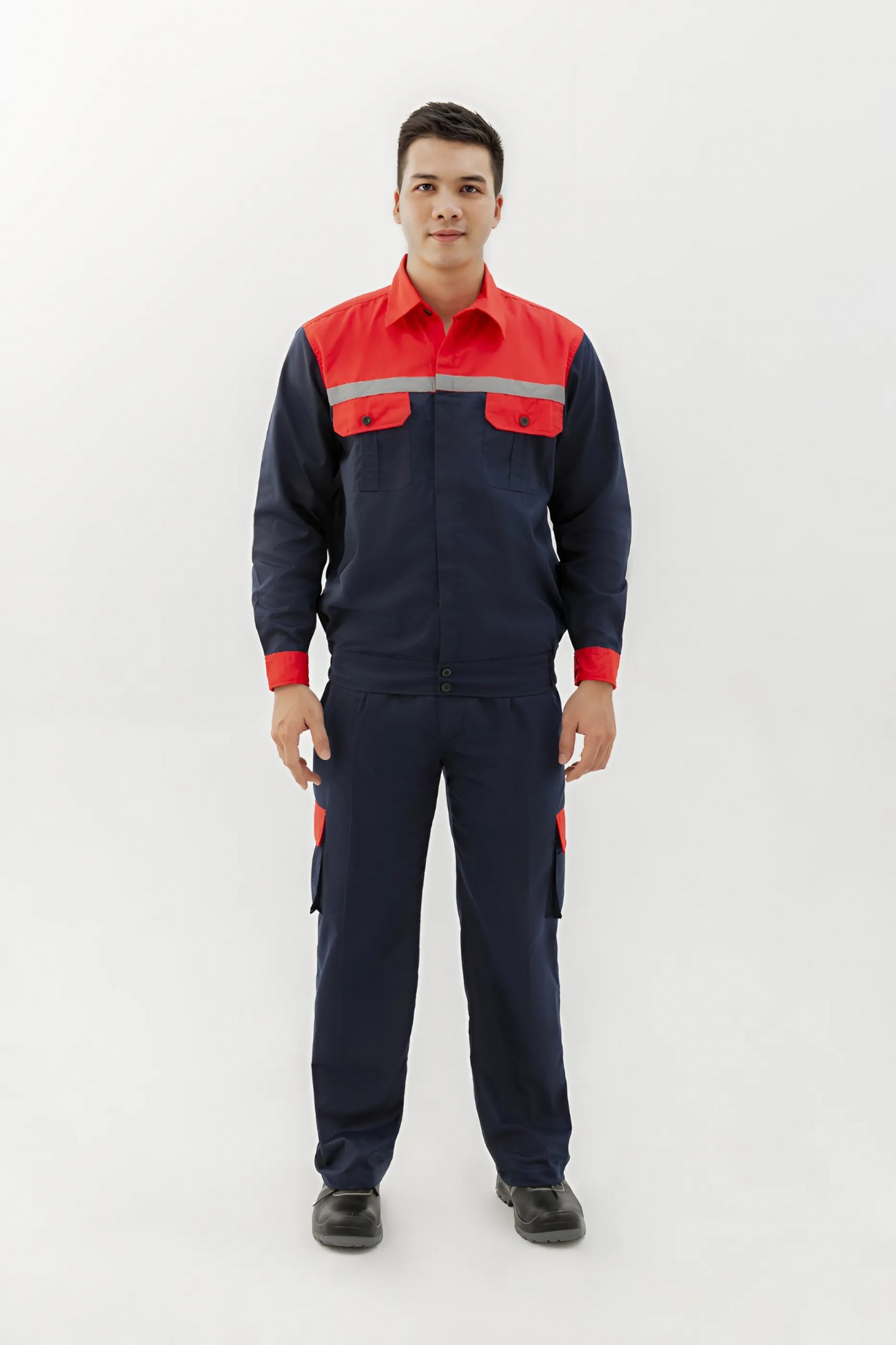 Bộ lao động vải kaki liên doanh màu tím than phối đỏ ghi đẹp