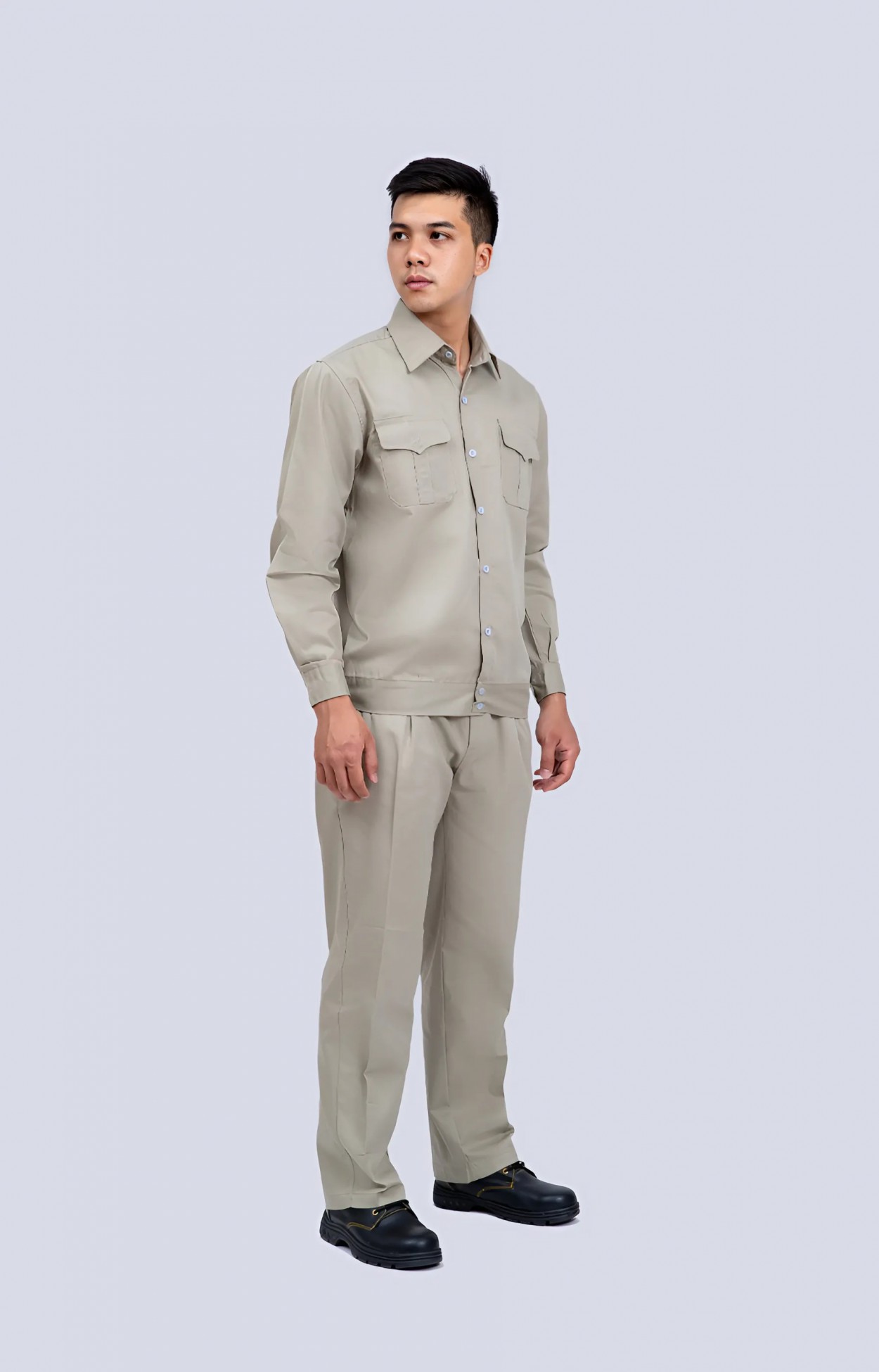 Quần áo vải kaki liên doanh HQ túi hộp màu ghi